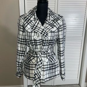 Cato, white and black plaid trenchcoat